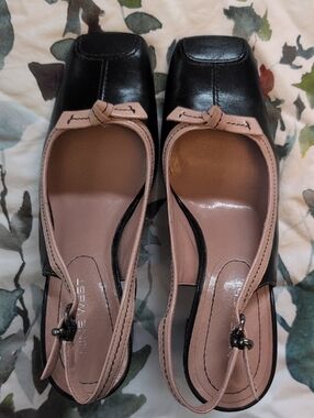 Nine West Black and Pink Slingback Heels Size 6